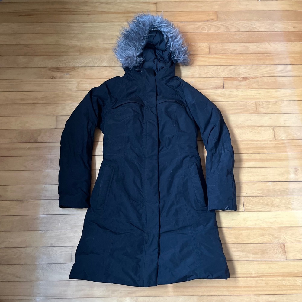 The North Face Arctic Parka Black Down Hooded Faux Fur Winter Coat Womens Small
